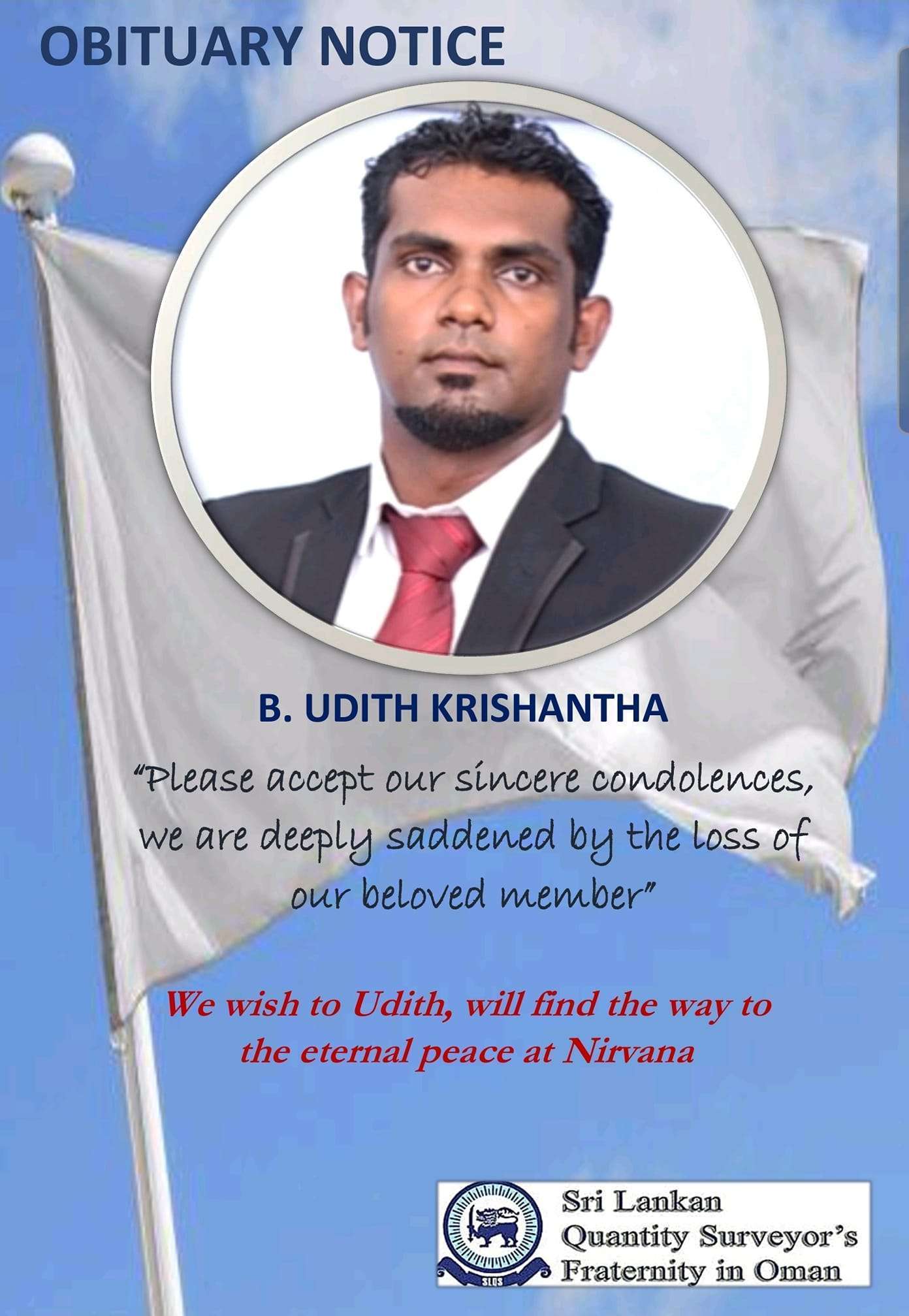 Obituary Notice – Mr. Udith Krishantha / Member of SLQS Oman
