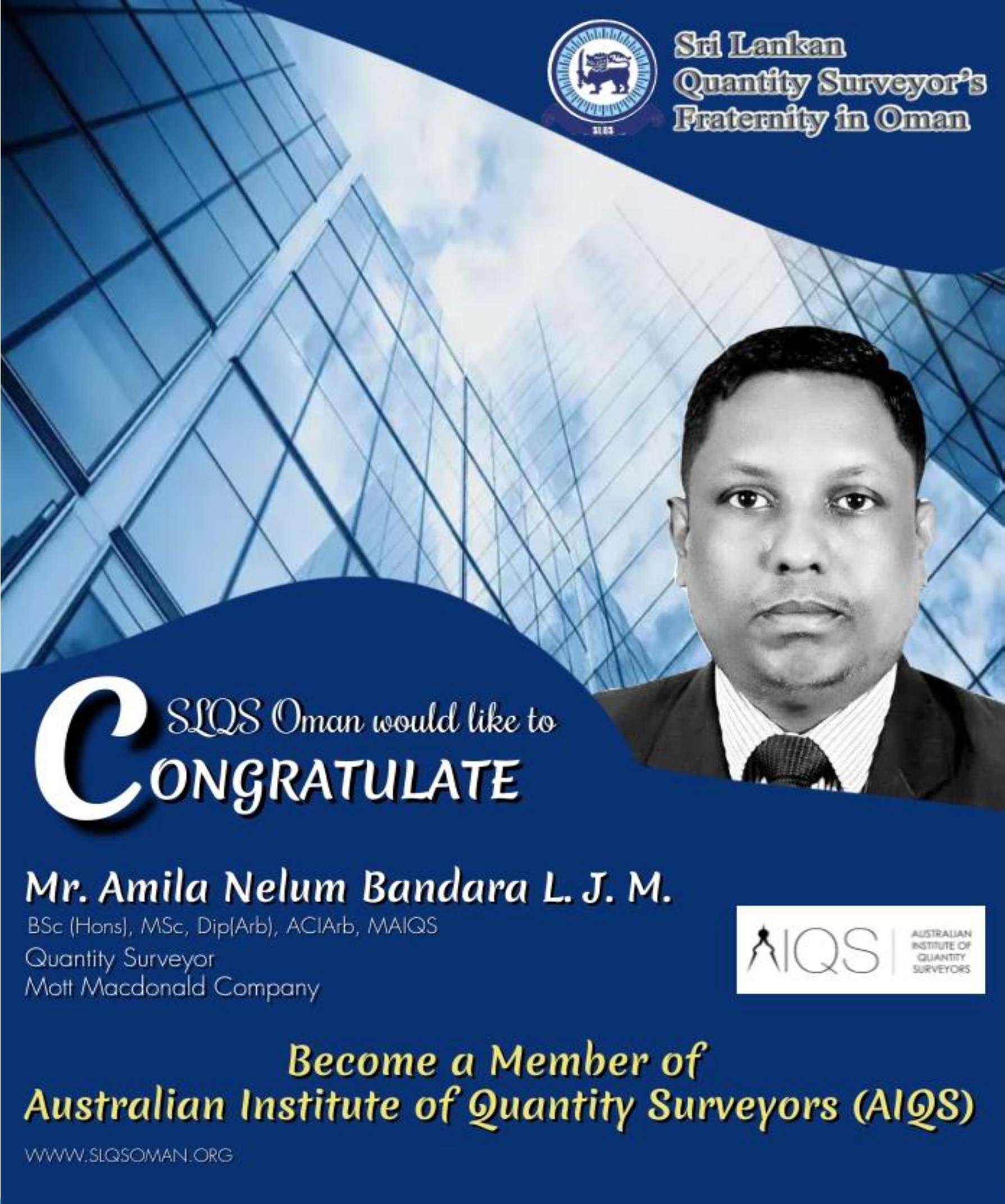 Congratulations!! Mr Amila Bandara !! For Becoming A Member of AIQS