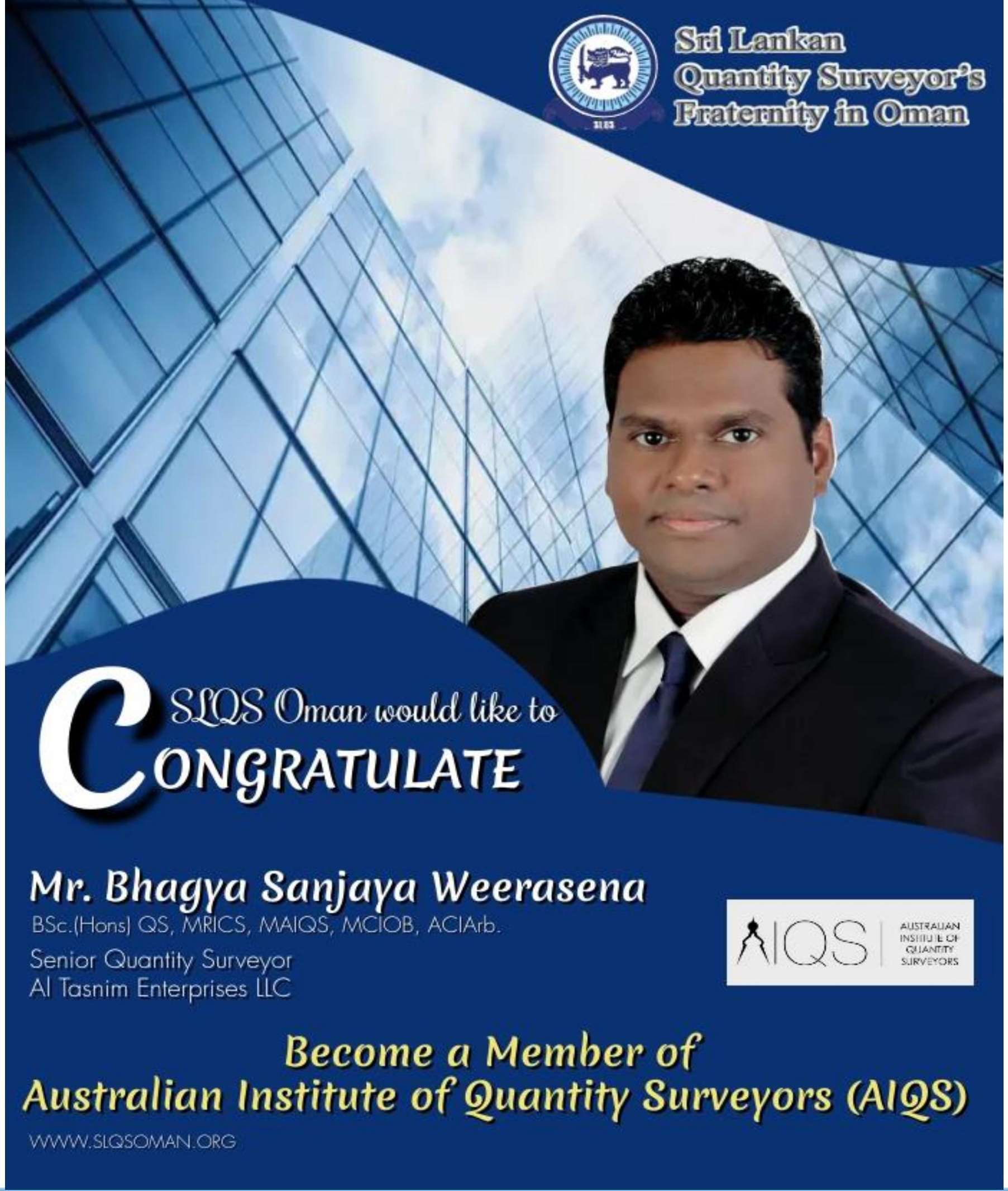 Congratulations!! Mr Bhagya Weerasena !! For Becoming A Member of AIQS