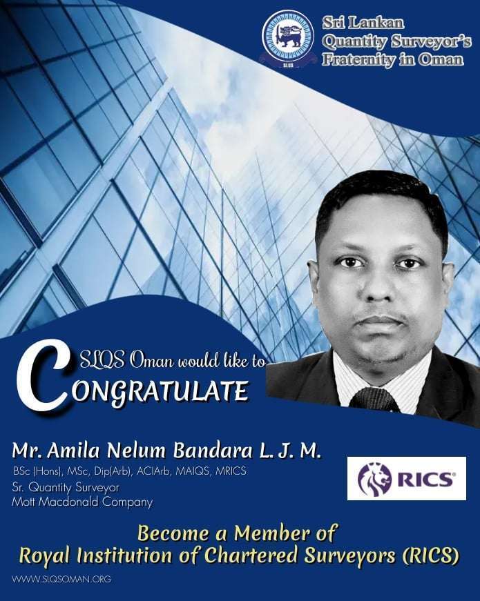 Congratulations!! Mr. Amila Bandara !! For Becoming A Member of RICS