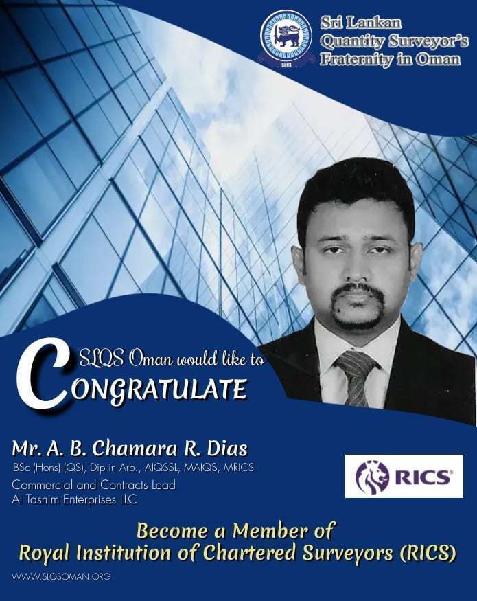 Congratulations!! Mr. Chamara Dias !! For Becoming A Member of RICS