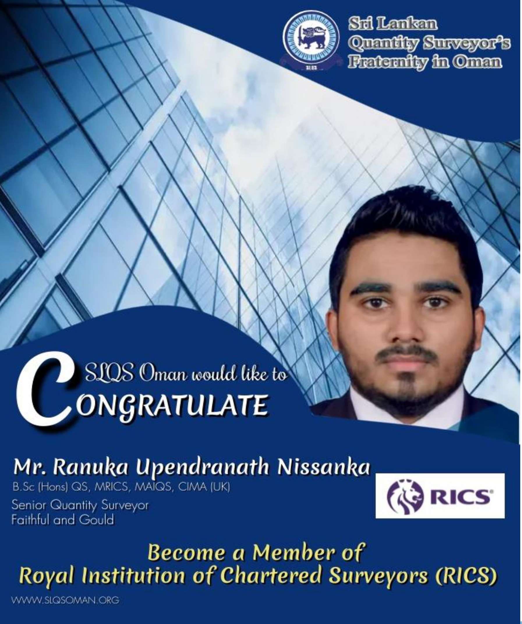 Congratulations!! Mr. Ranuka Upendranath !! For Becoming A Member of RICS