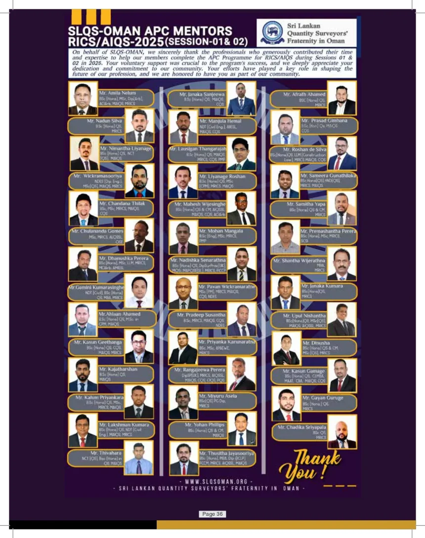 SLQS Oman APC Mentors 2025 RICS AIQS Sessions 01 and 02 mentorship program