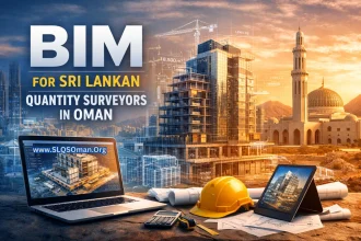 Building Information Modelling BIM for Sri Lankan Quantity Surveyors in Oman showing 3D construction model and cost estimation tools
