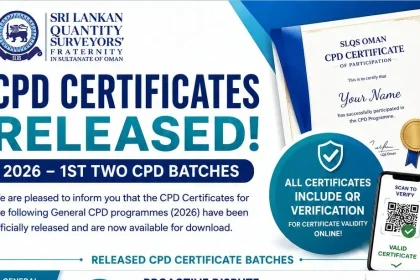 SLQS Oman officially releases CPD certificates for General CPD 01 to 04 programmes conducted in 2026 with QR verification download facility