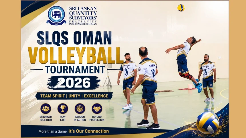 SLQS Oman members participating in the Volleyball Tournament 2026 indoor sports event in Oman